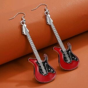 Red and Black Guitar Drop Earrings